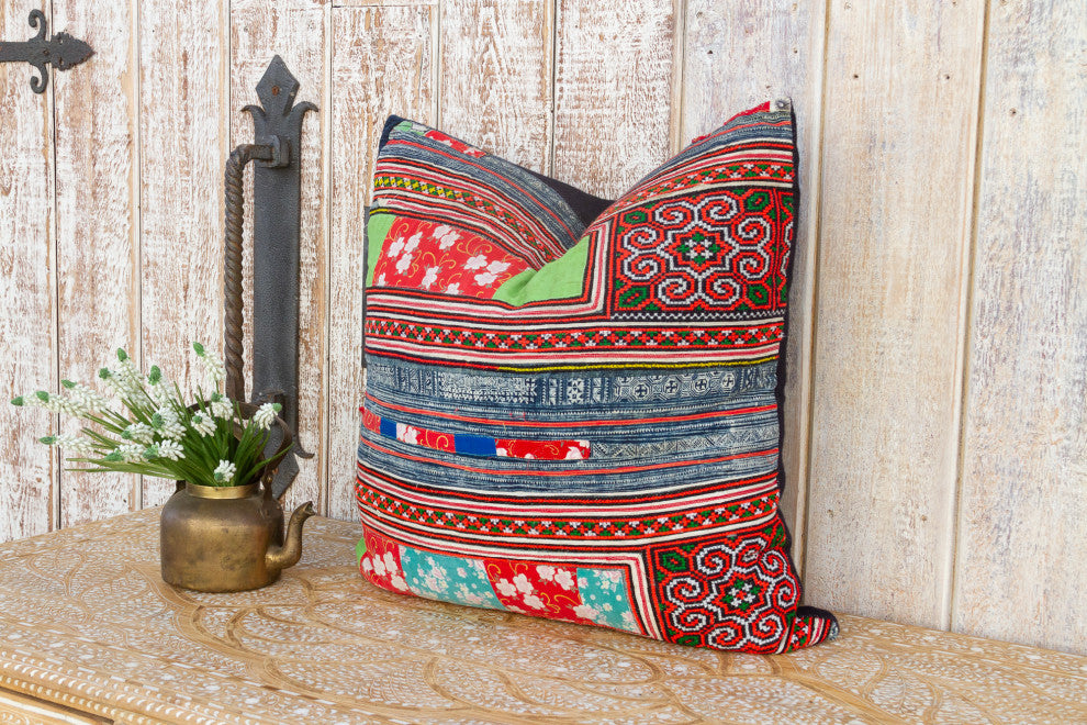 Large Antique Hmong Patch Pillow
