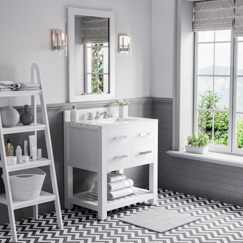 Madalyn Pure White Bathroom Vanity, Pure White, 30" Wide, No Mirror, No Faucet
