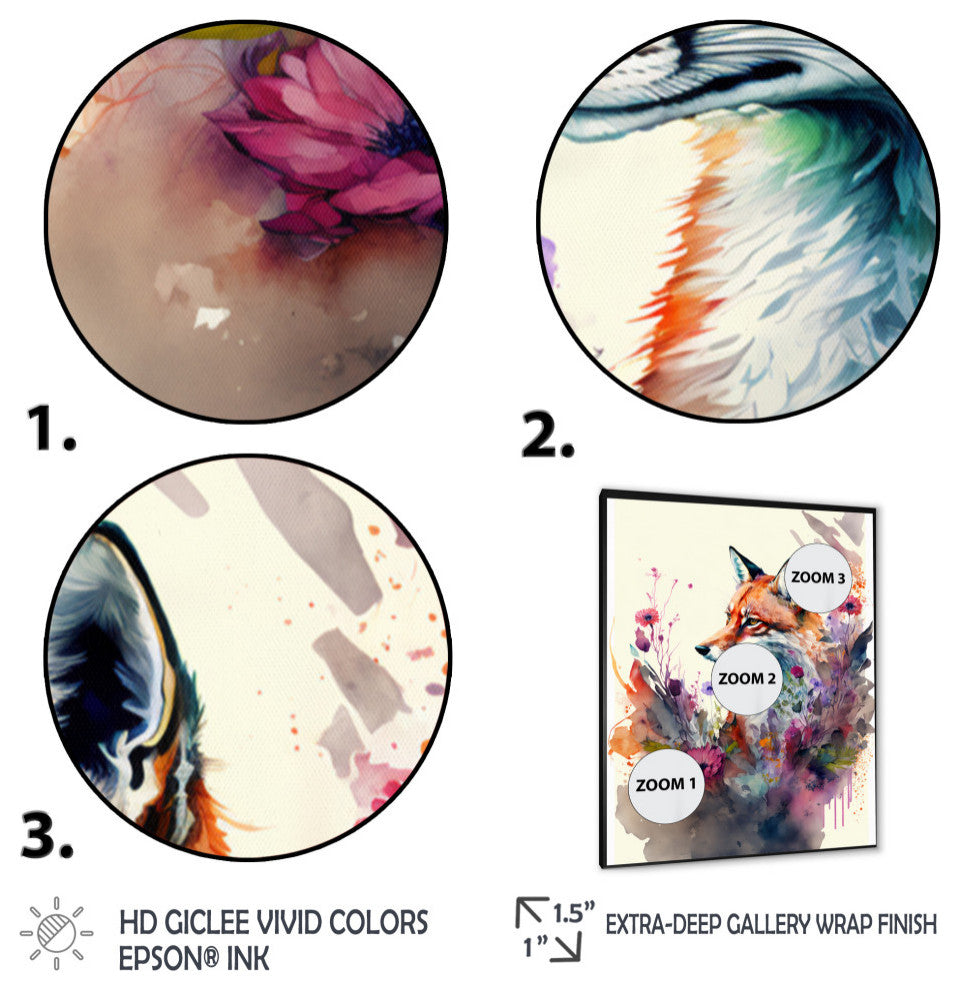 Cute Fox Floral Art II Framed Print, 12x20, Black