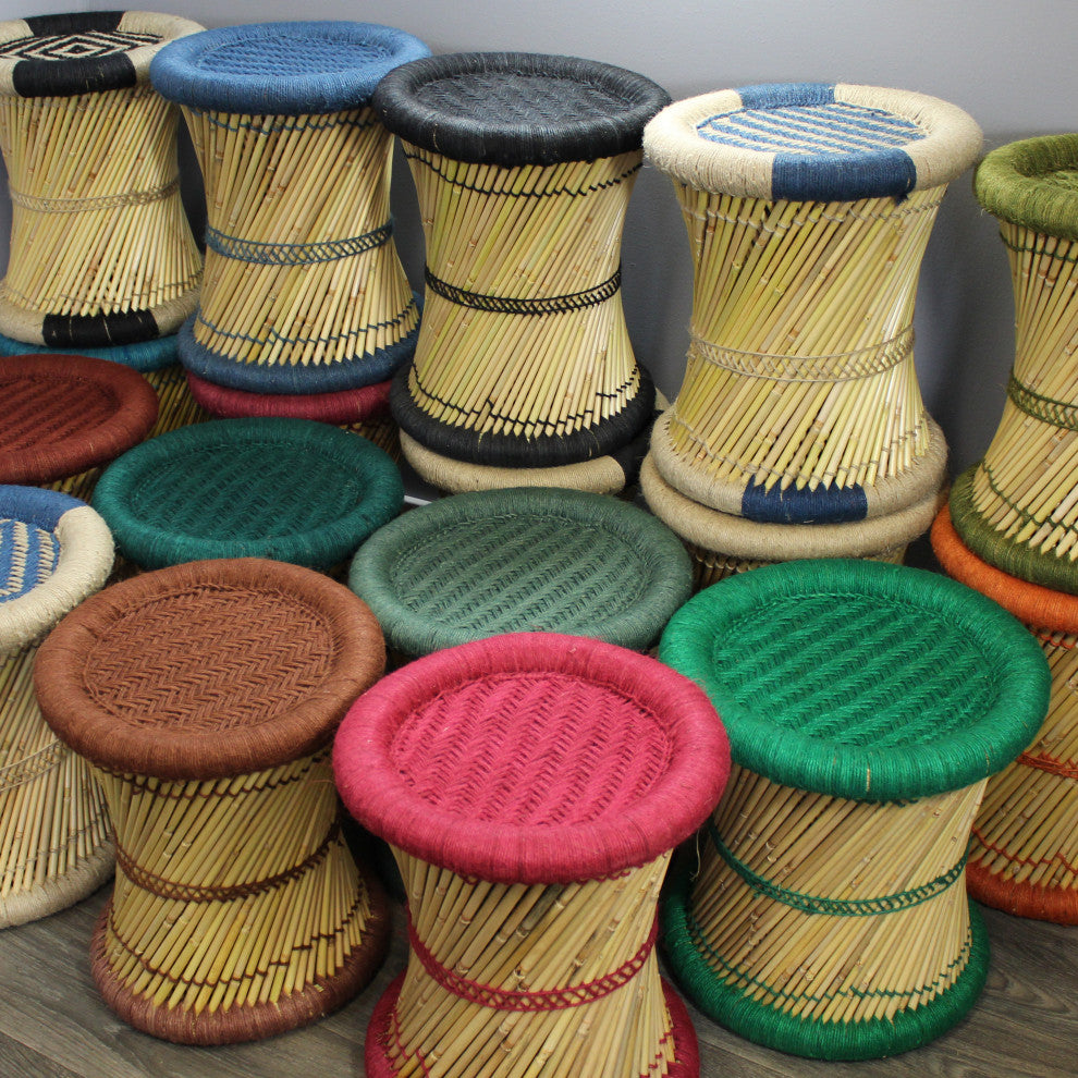 Natural Geo Moray Decorative Handwoven Jute Accent Stool, Teal