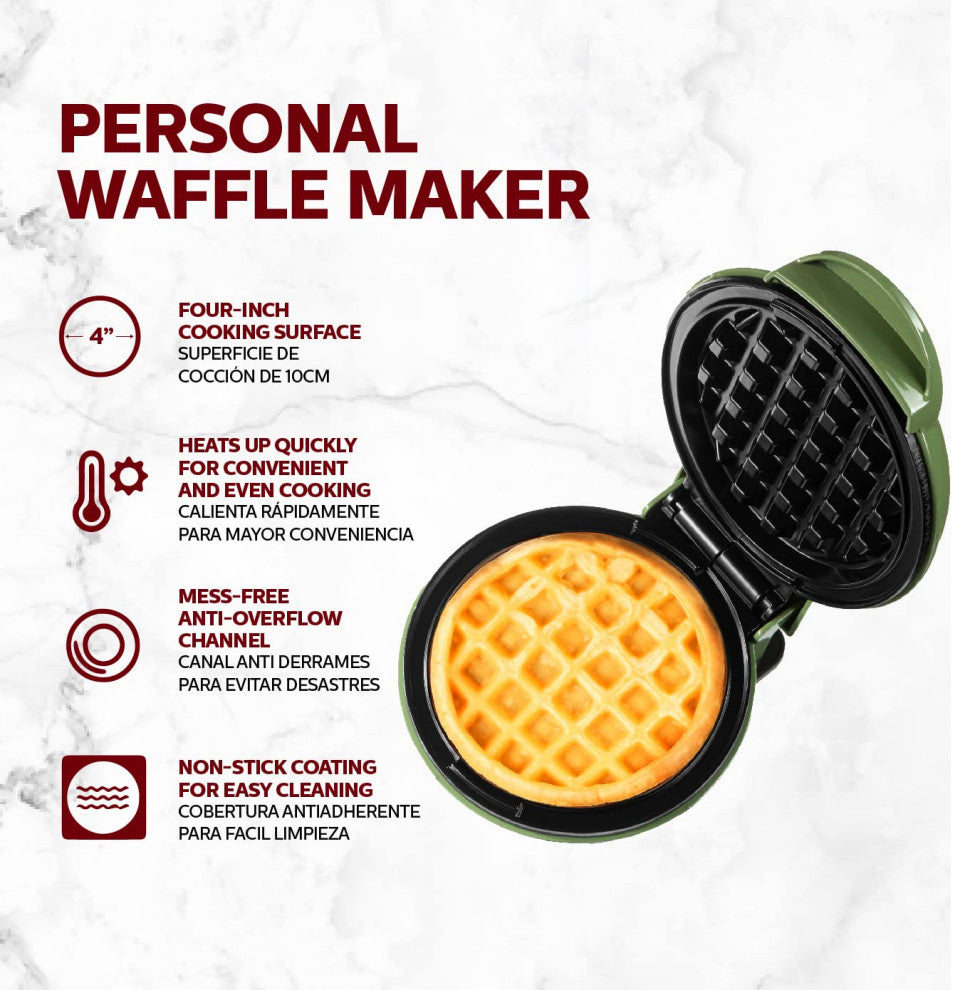 Personal Non-Stick Waffle Maker, Black - 4-inch Waffles in Minutes., Green