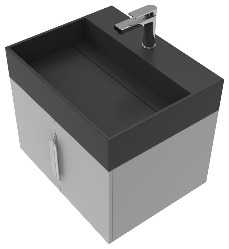 CastelloUSA Amazon 24" Wall Mounted Bathroom Vanity Set, Gray, Black Top, Brushed Nickel