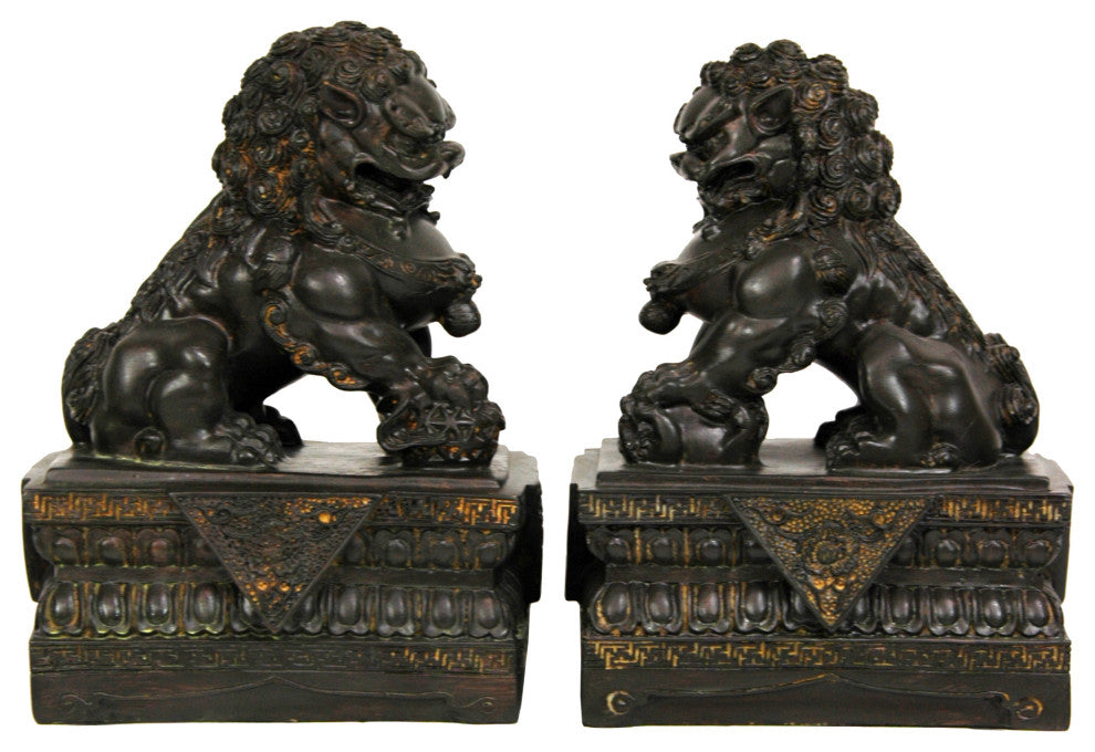 9" Foo Dog Statues, Set of Two
