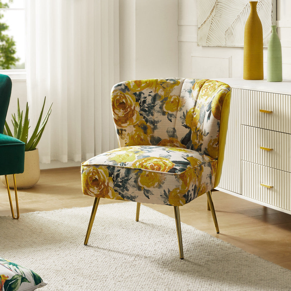 Accent Side Chair With Tufted Back, Yellow