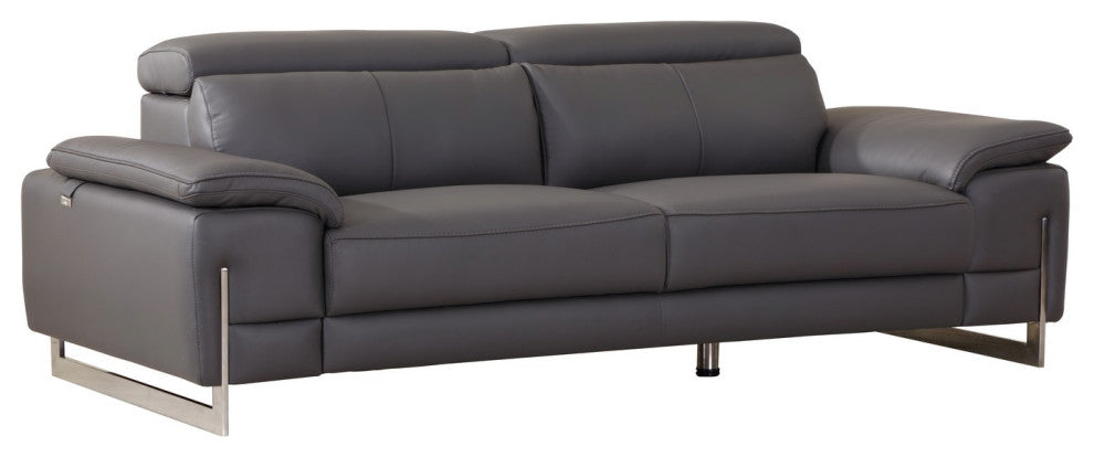 Turin Contemporary Genuine Italian Leather Sofa Dark Gray