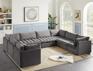 Jacob Velvet Upholstered 8-Piece U-Shaped Modular Sectional, Grey