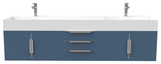 CastelloUSA Amazon 72" Wall Mounted Vanity Set, Blue, White Top, Brushed Nickel