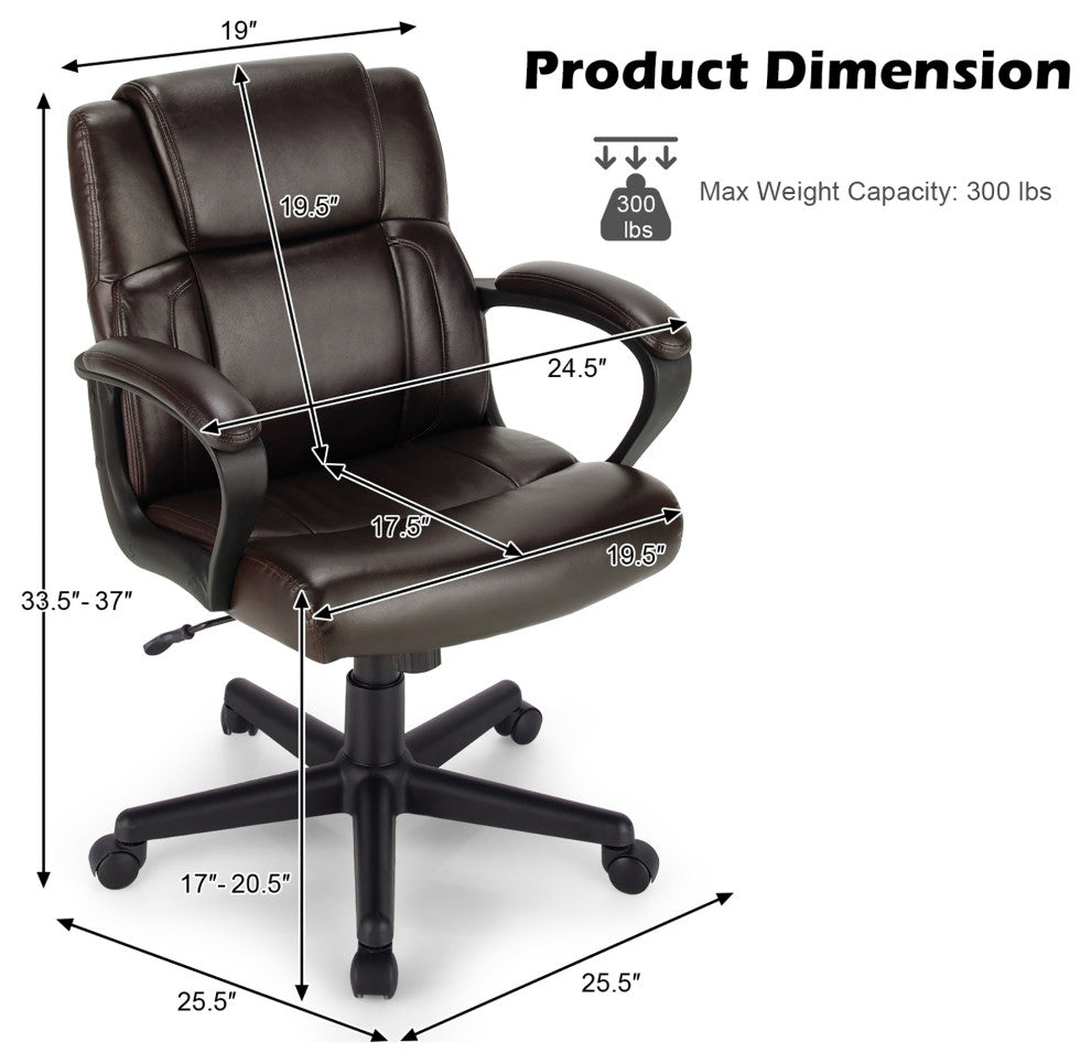 Costway Executive Leather Office Chair Adjustable Computer Desk Chair Armrest