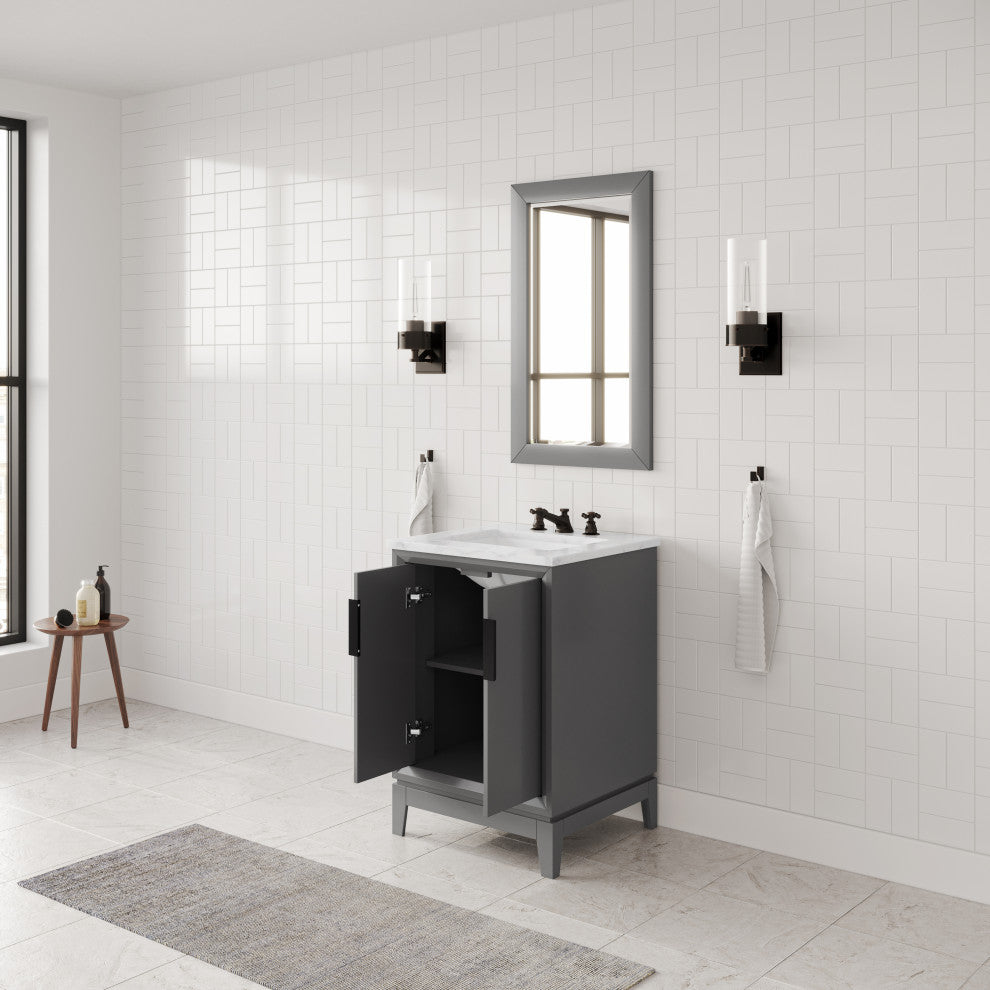 Elizabeth 24" Single Sink Carrara White Marble Vanity, Cashmere Gray