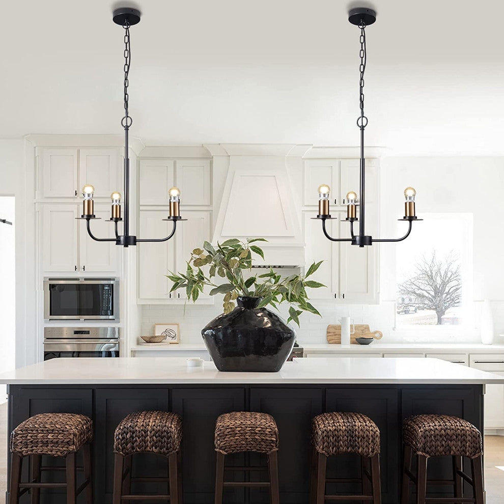 3 Light Island Pendant Light Black Farmhouse Chandelier