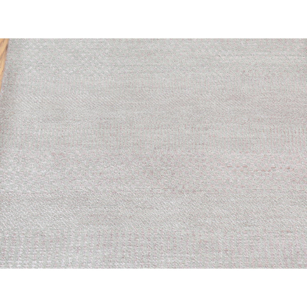 Pink, Grass Design Gabbeh, Wool and Silk, Hand Knotted, Runner Rug, 2'7"x11'3"