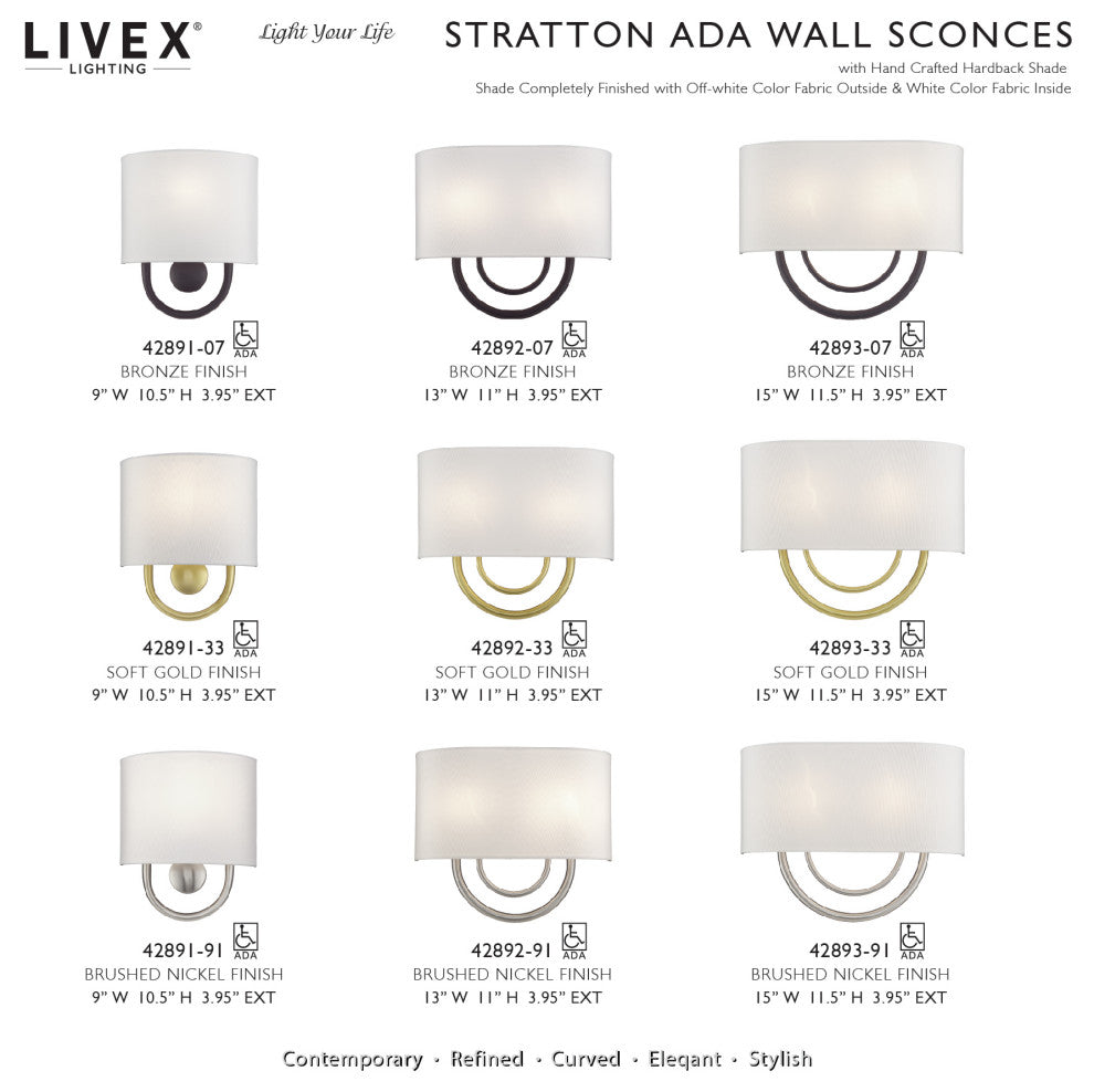 Stratton 1 Light Brushed Nickel ADA Sconce with Hand Crafted Off-White Shade