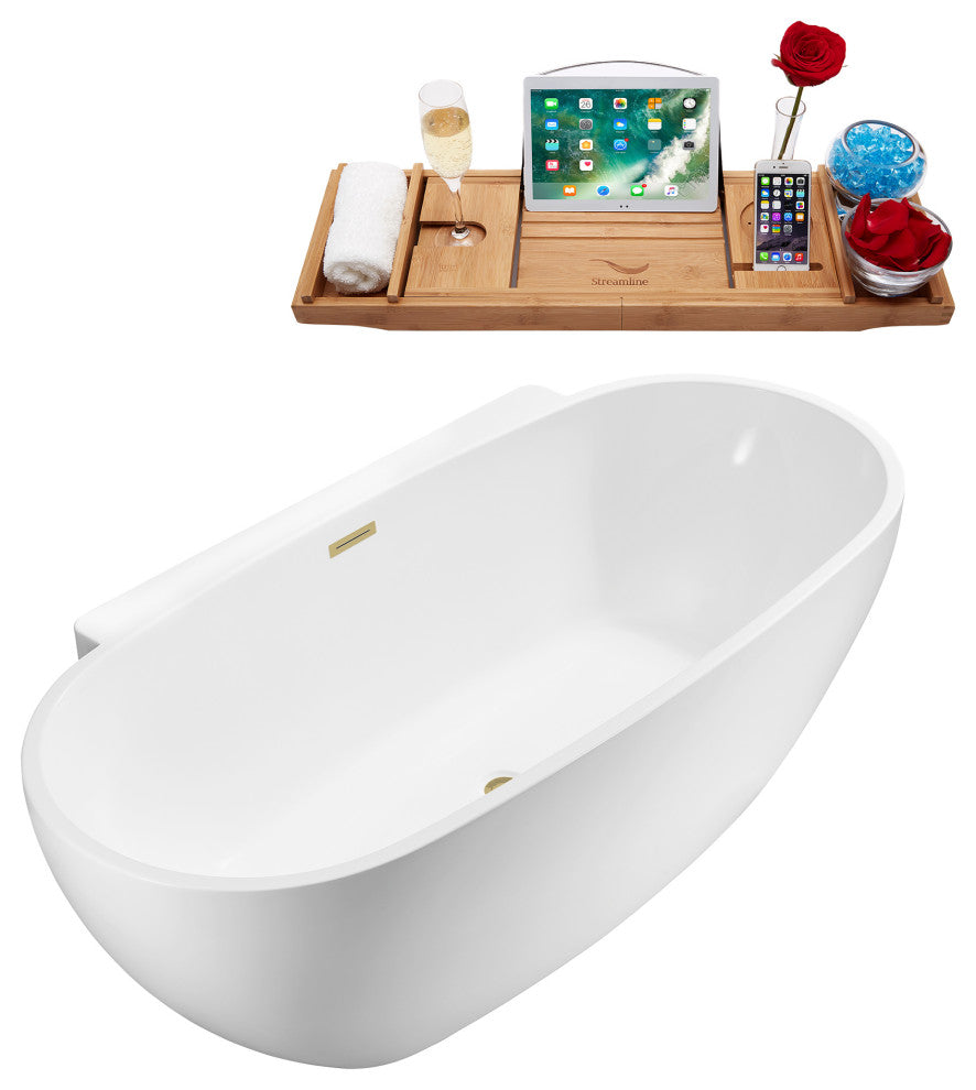 59" Streamline N300BBR Bathtub and Tray With Drain, Brushed Brass