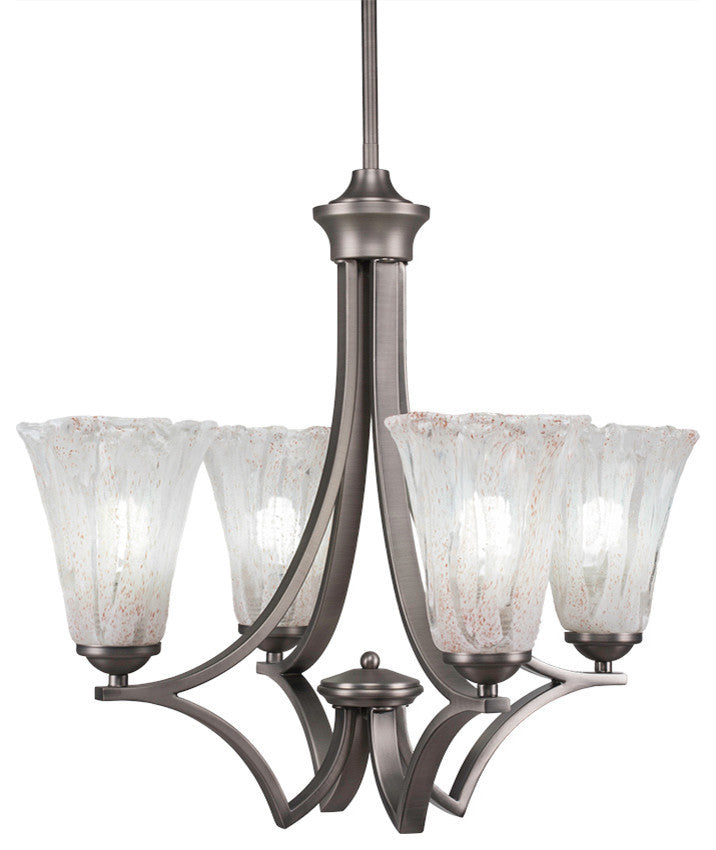 4 Light Chandelier, Graphite Finish With 5.5" Fluted Italian Ice Crystal Glass
