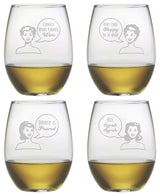 Retro Woman 4-Piece Stemless Wine Glass Set
