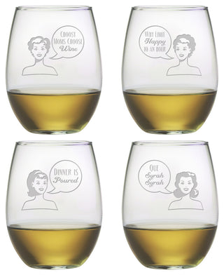 Retro Woman 4-Piece Stemless Wine Glass Set