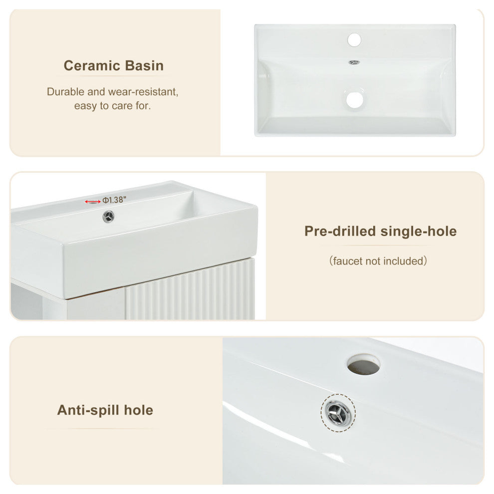 TATEUS 21.6 inch Single Ceramic Vessel Sink Bathroom Storage Cabinet, Right Side Storge