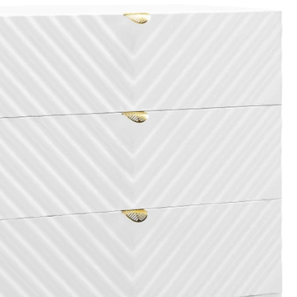 Benzara BM275525 Wood Tall Dresser Chest, Wavy Design, Gold Metal Legs, White