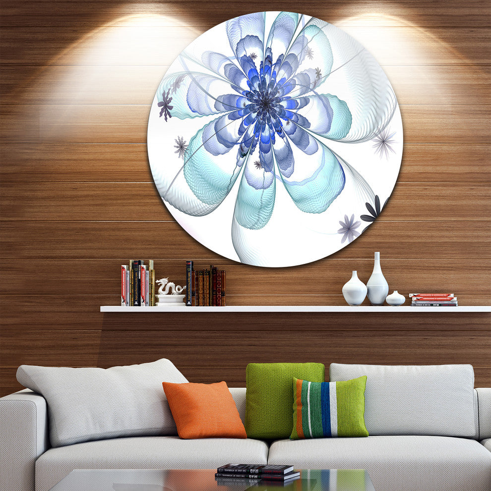 Light Blue Fractal Flower, Modern Floral Disc Metal Wall Art, 23"