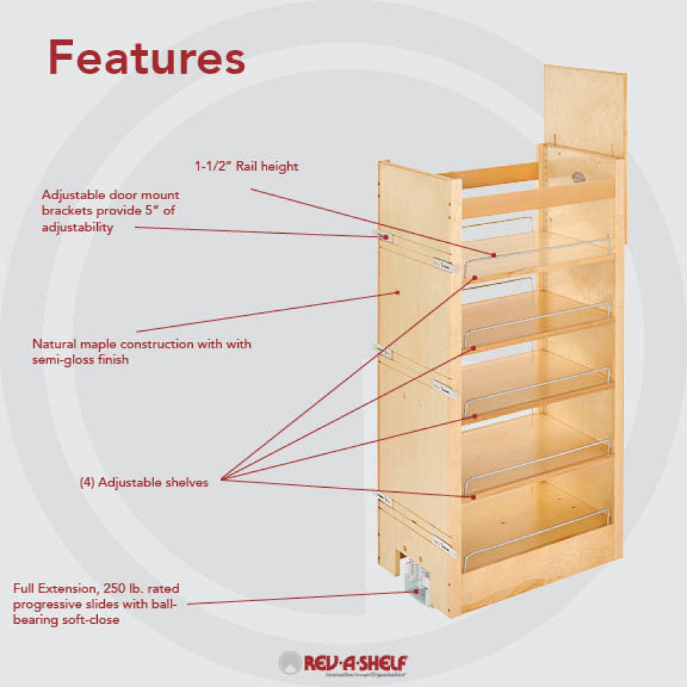 Wood Tall Cabinet Pull Out Pantry Organizer With Soft Close, 14"