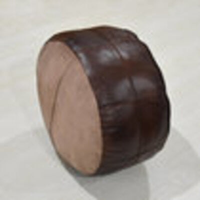 Poufs-Solid Goat Leather Pouf, Handmade (Recycled Cotton Fill), (Round]14x14x14