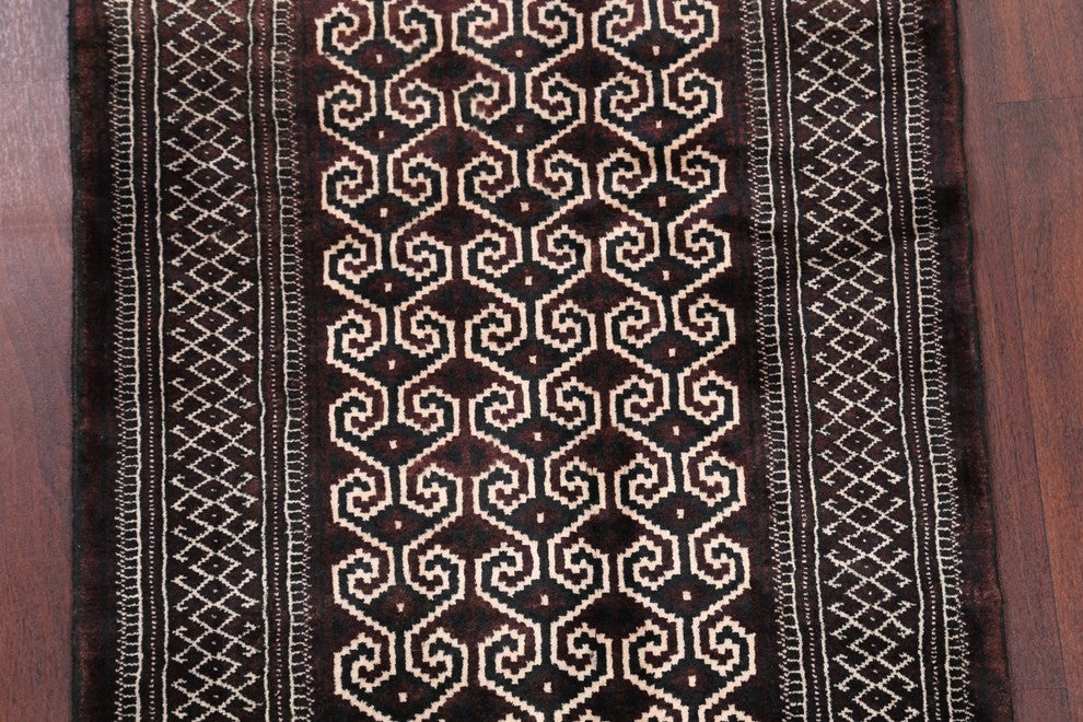 Hand Made Persian Traditional Turkoman Oriental Area Wool Rug, Brown, 4'0"X2'10"