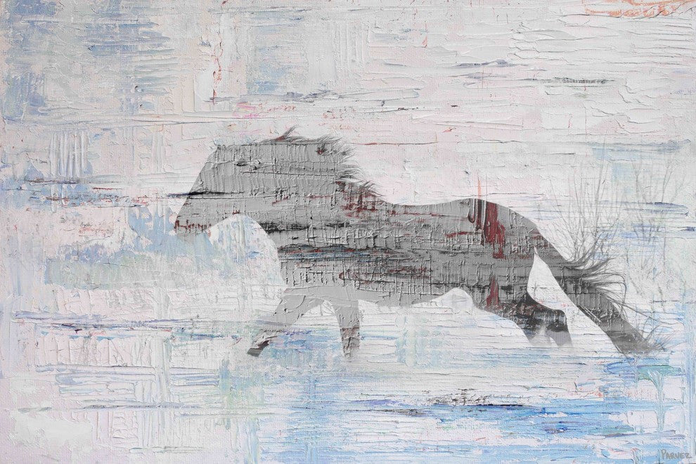 "Grey Horse Trot 2" Painting Print on Wrapped Canvas, 24"x16"