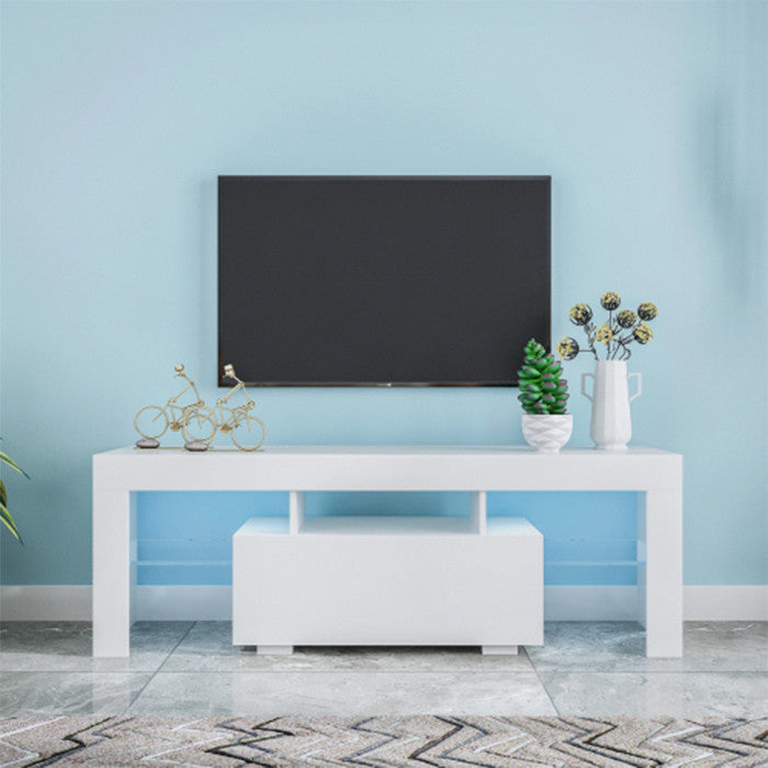 White TV Stand MDF Large TV Base  with LED Light TV Cabinet.