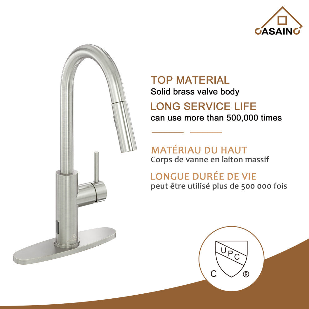 Touchless Pull Down Single Handle Kitchen Faucet With LED Function, Brushed Nickel