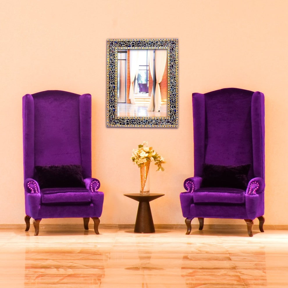 Crackled Glass Decorative Wall Mirror, 30"x24", Fired Gold