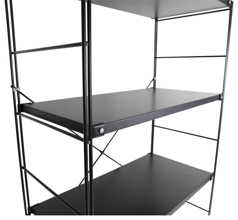 LeisureMod Brentwood Bookcase with Black Steel Frame, Black