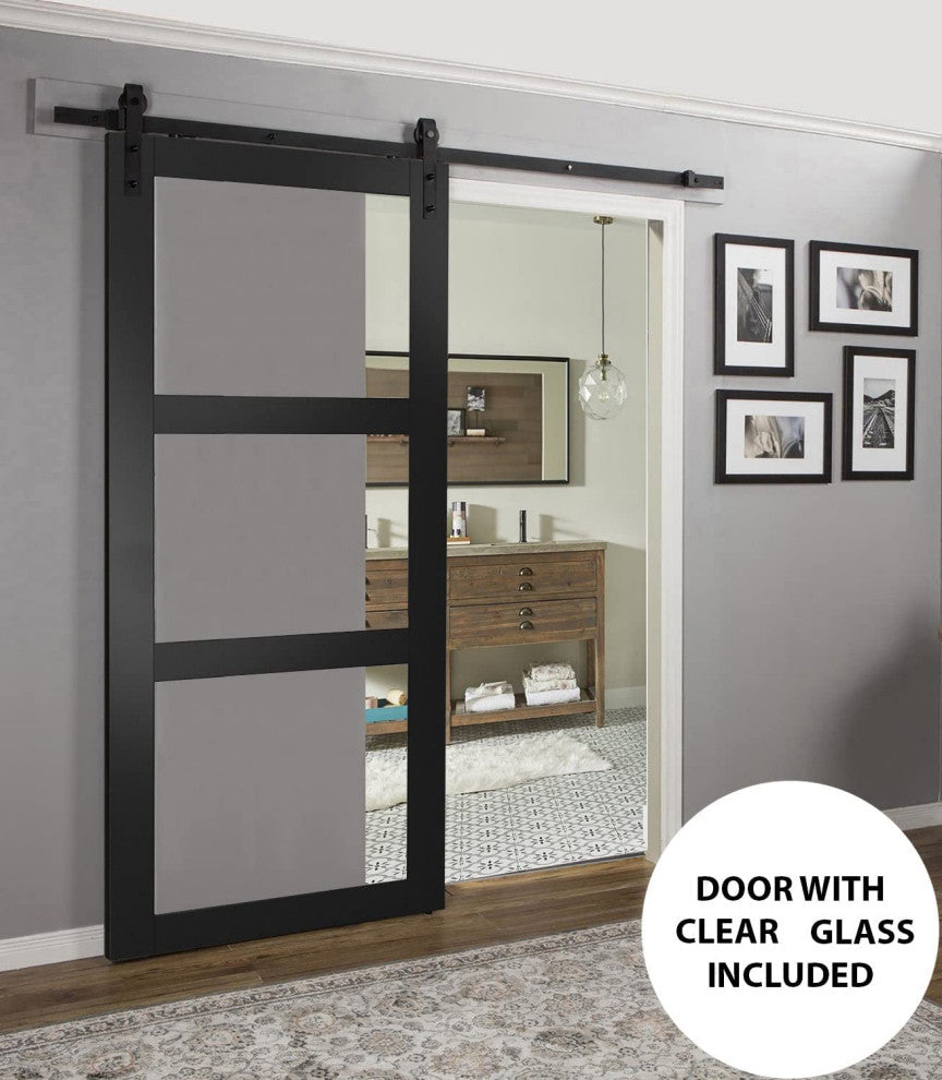 Slab Barn Door 42 x 84, Lucia 2555 Black & Clear Glass, Sliding
