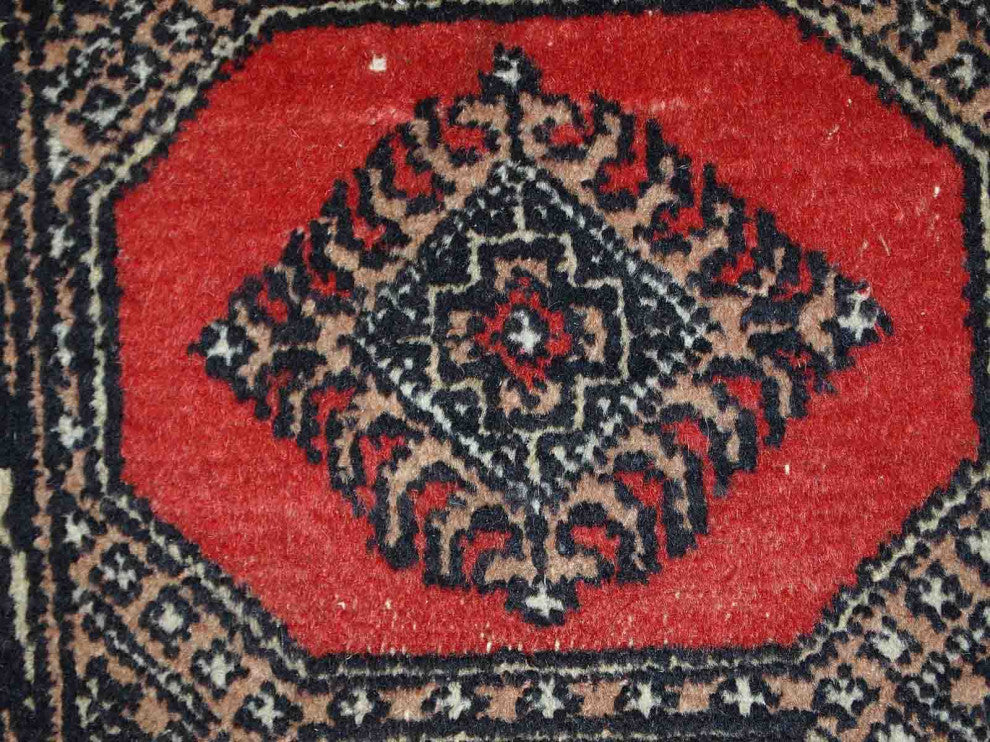 Handmade vintage Pakistani Lahore distressed rug 1.4' x 1.9' (45cm x 58cm) 1970s