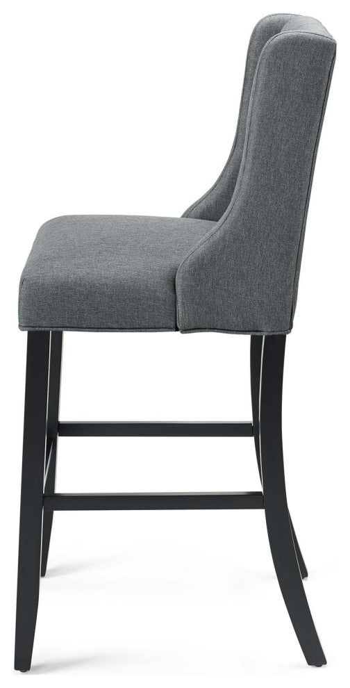 Bar Stool Chair Barstool, Set of 2, Fabric, Wood, Gray, Modern, Bar Pub