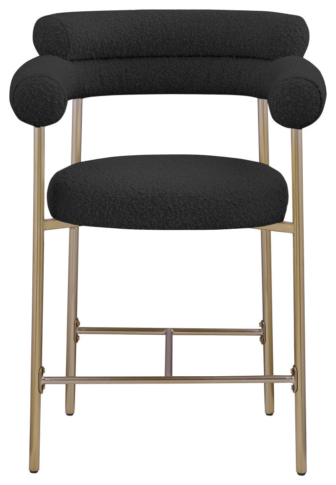 Blake Boucle Fabric Upholstered Counter Stool, Set of 2, Black, Brushed Finish