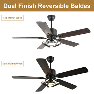 52" Modern Ceiling Fan with 5 Reversible Blades, Remote and LED Light, Black