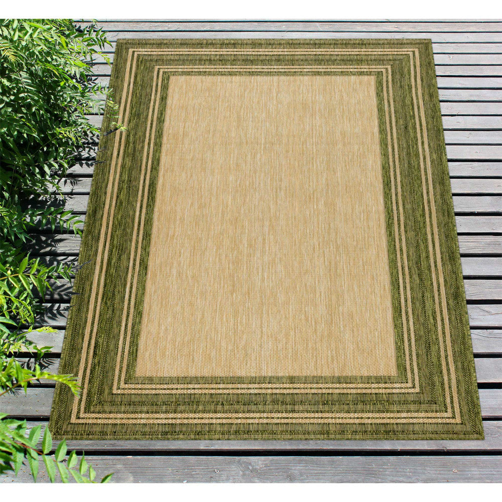 Carmel Multi Border Indoor/Outdoor Rug, Green, 6'6"x9'3"