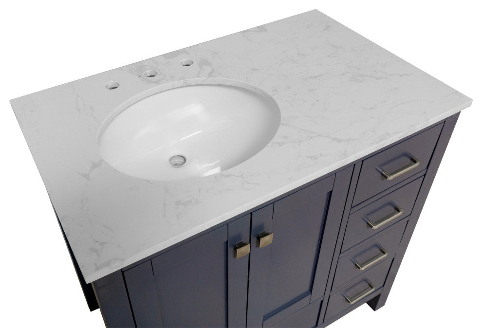 Horizon 36" Bathroom Vanity, Marine Gray, Engineered Carrara