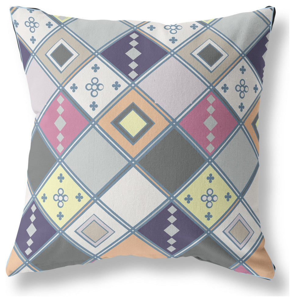 20" Beige Pink Tile Indoor Outdoor Zippered Throw Pillow