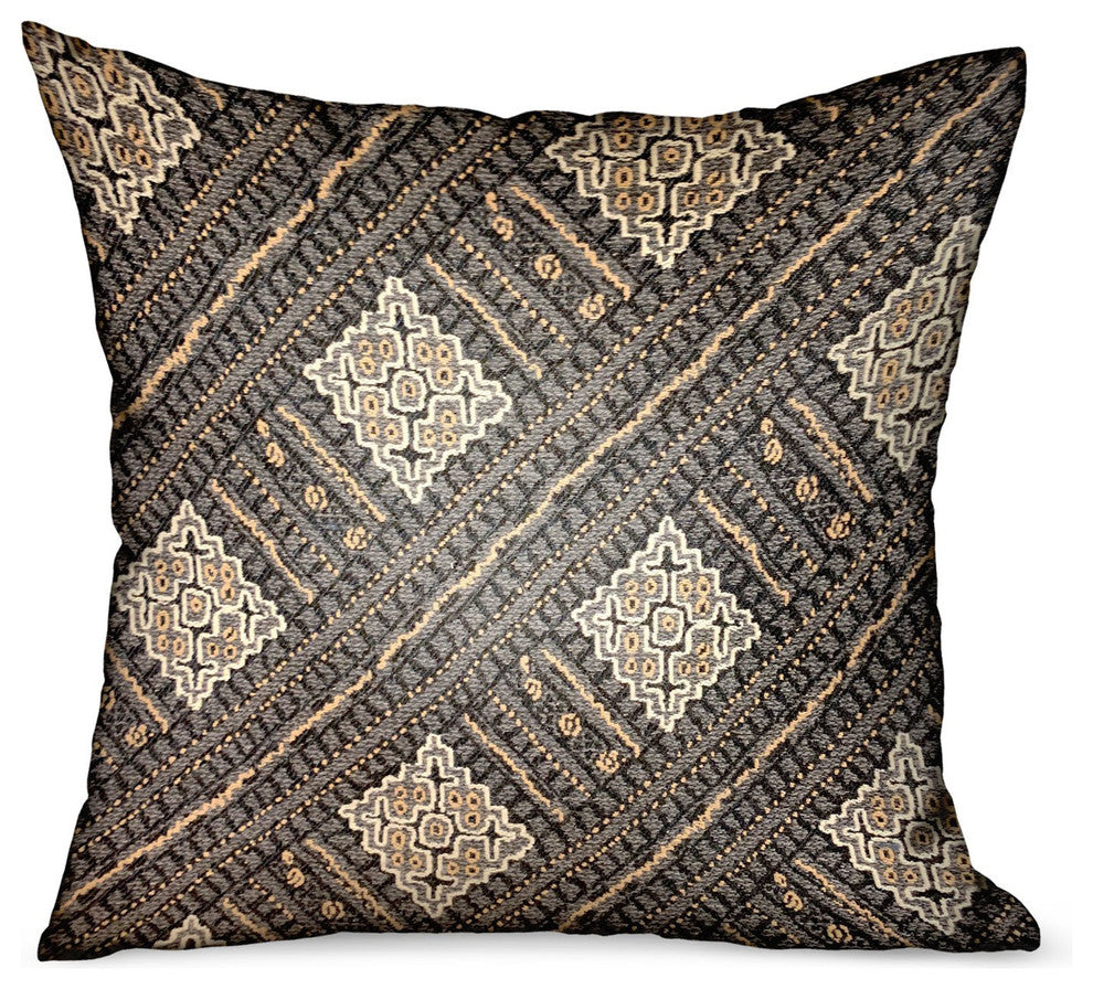 Plutus Pewter Lattice Charcoal Geometric Outdoor/Indoor Pillow, 18"x18"