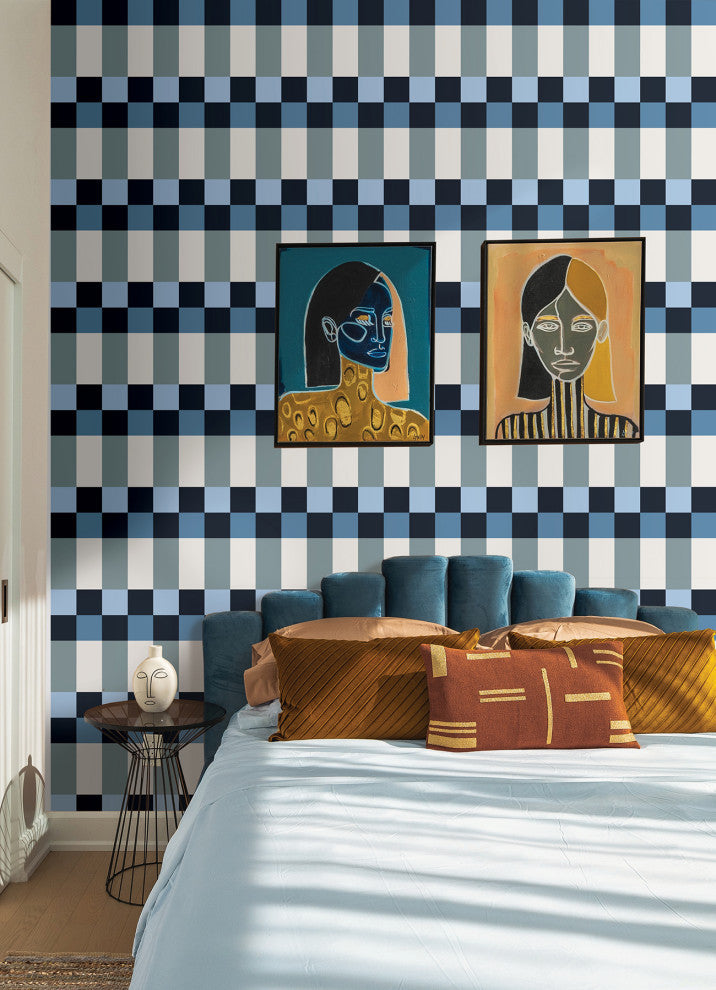 Emily Rayna Blue Framework Peel and Stick Wallpaper