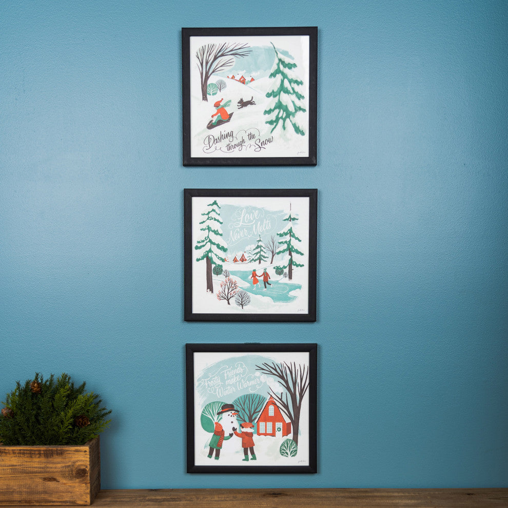 Framed Winter Scene Wall Art, Set of 3
