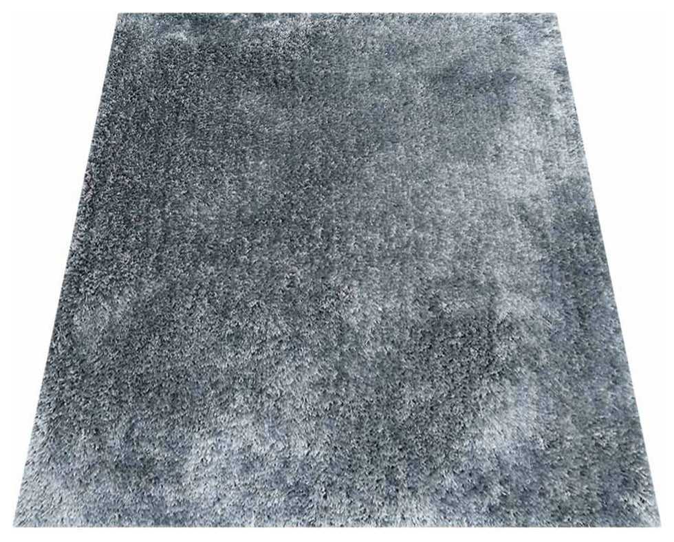 HAND TUFTED SHAG POLYESTER ECO-FRIENDLY AREA RUGS -Light Blue Color,Solid Design