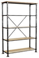 Industrial Bookcase, Pipe Metal Frame With Natural Wooden Shelves, Sand Black