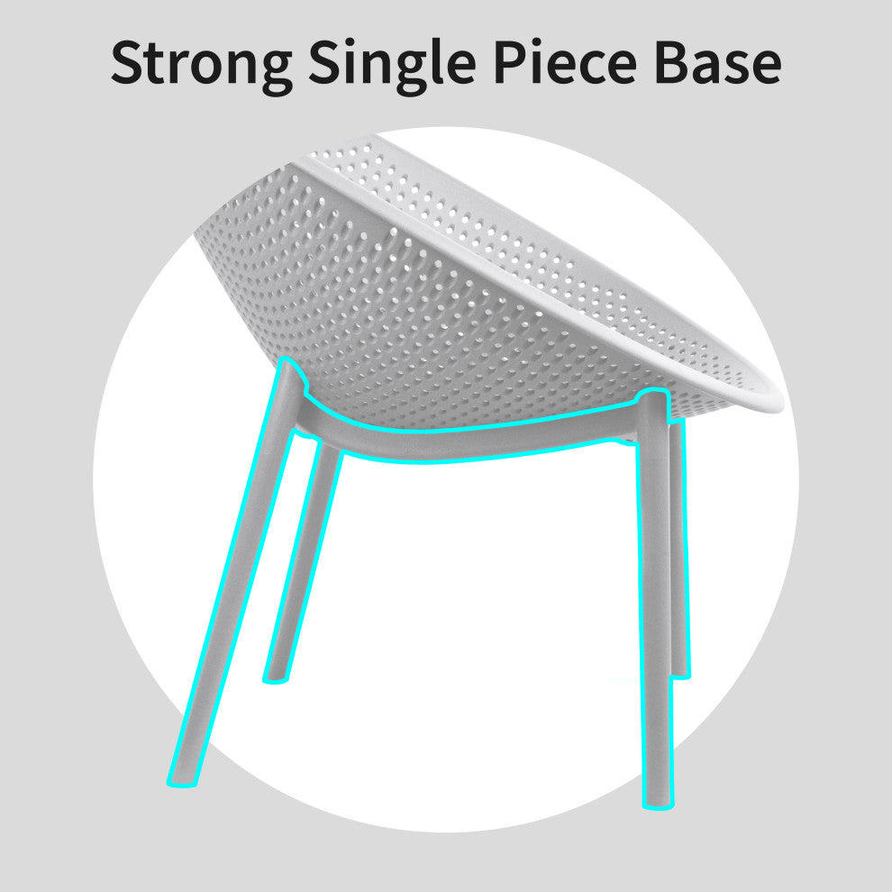 Modern Plastic Lounge Chair Perforated Egg Shaped Seat for Indoor/Outdoor, White