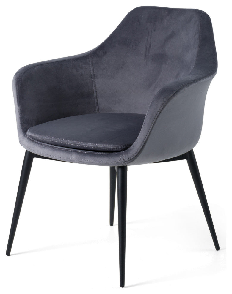 Modrest Wilson Modern Gray Velvet and Black Dining Chair