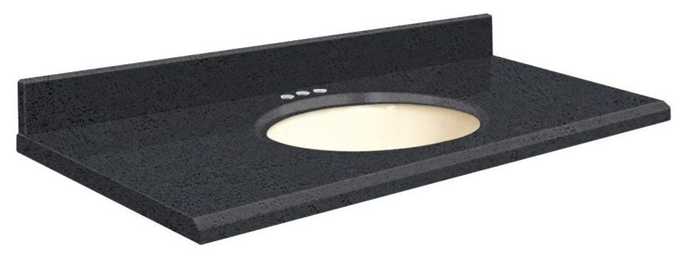 Quartz 25"x19" Vanity Top, Biscuit Bowl, Black Luxe, 4" Centerset