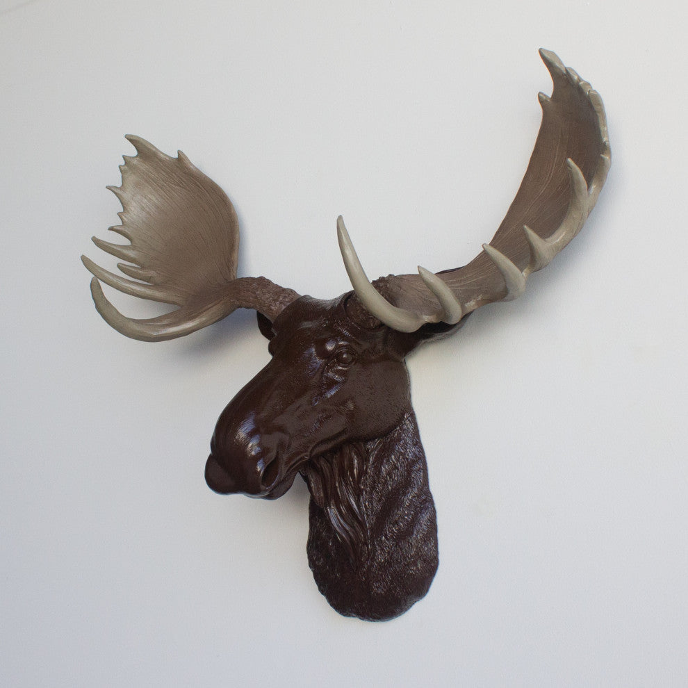 Faux Taxidermy Moose Head Wall Mount, Brown and Natural