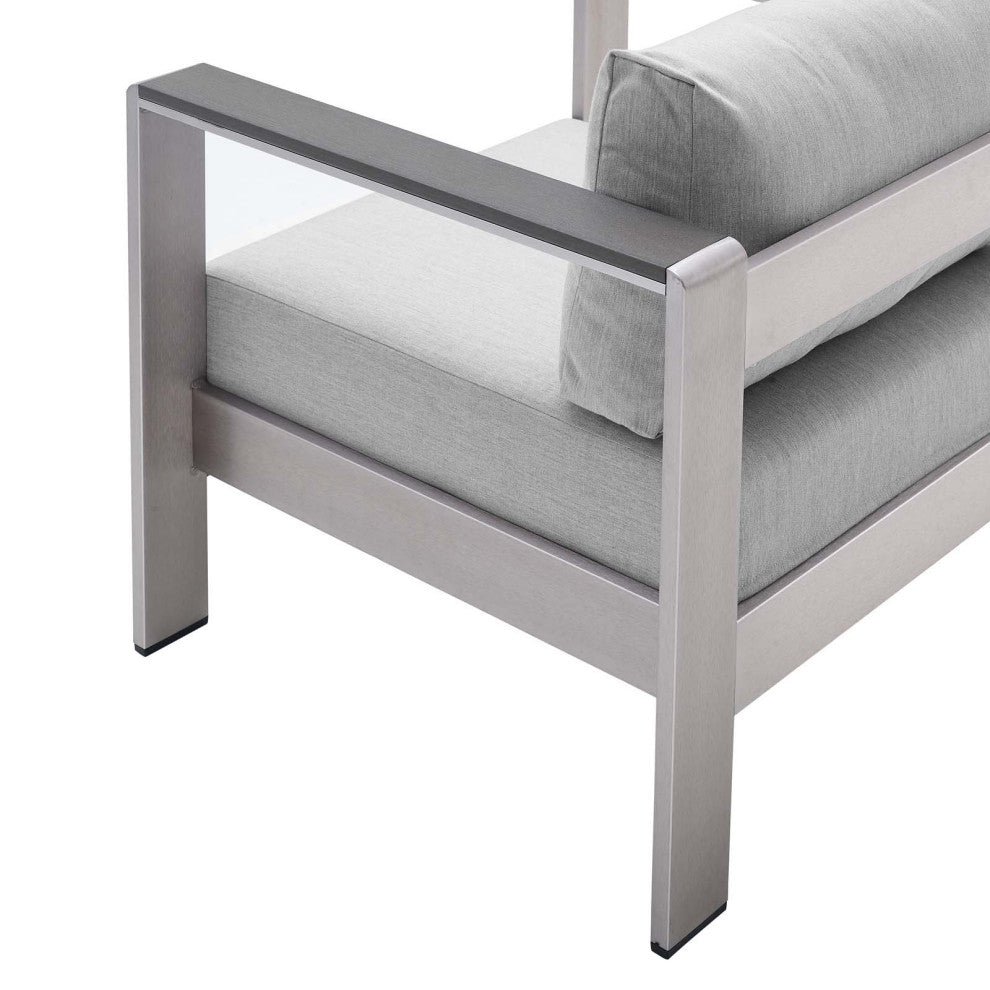 Sectional Sofa Chair Table Set, Sunbrella, Aluminum, Silver Gray, Outdoor