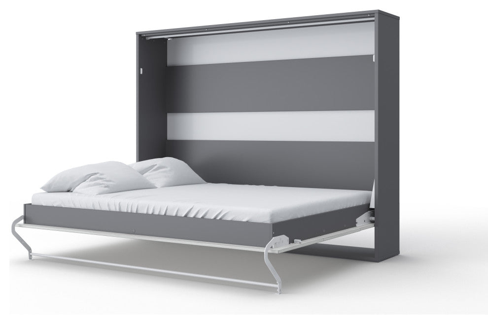 Invento Horizontal Murphy Bed With mattress 63 x 78.7 inch, Slate Grey/White Monaco